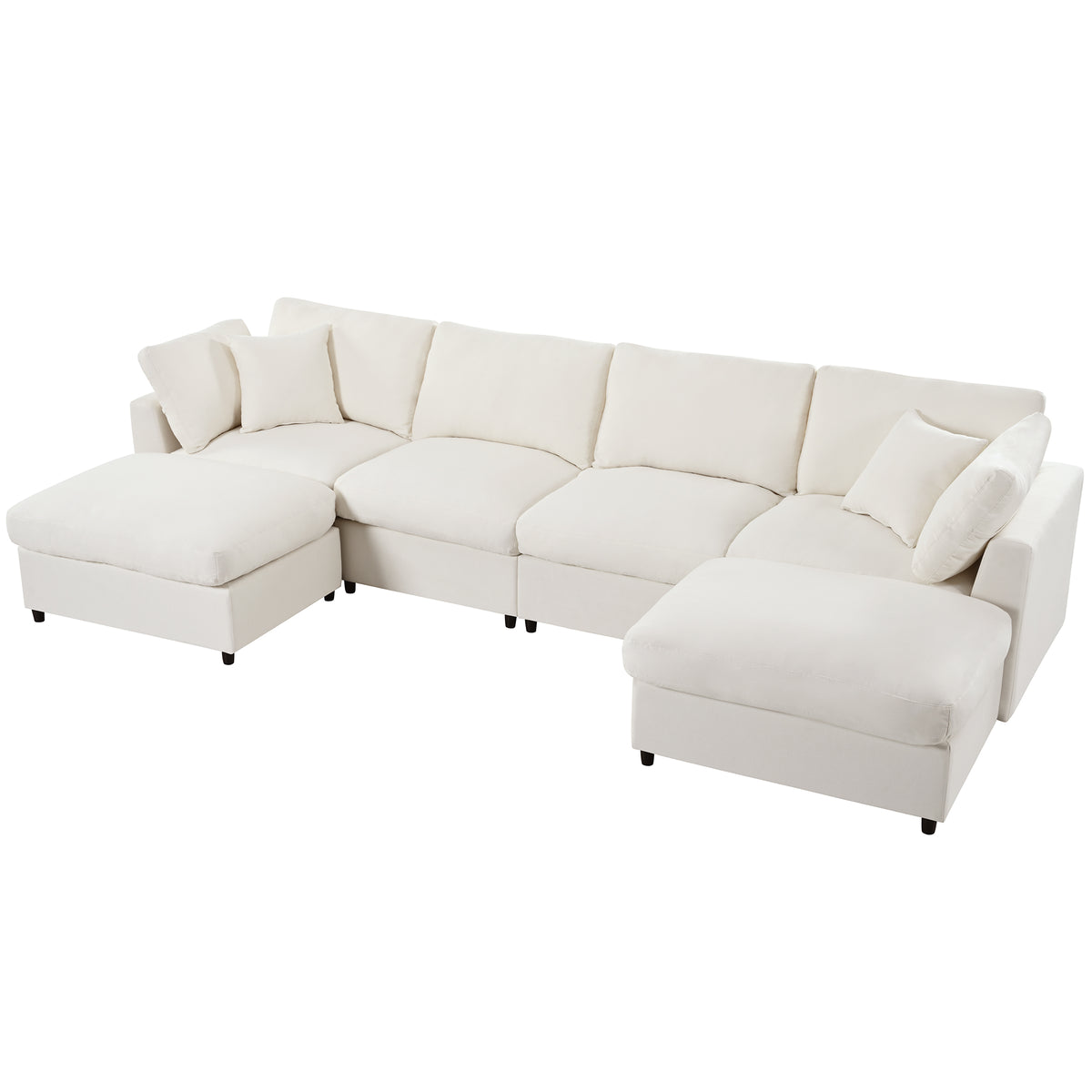 Spacious 128" U-Shaped Modular Sectional with Dual Movable Ottomans