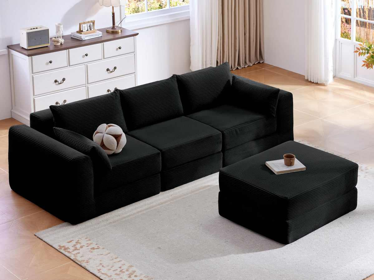Cozy 100" L-Shaped Modular Floor Sectional with 5 Plush Pillows