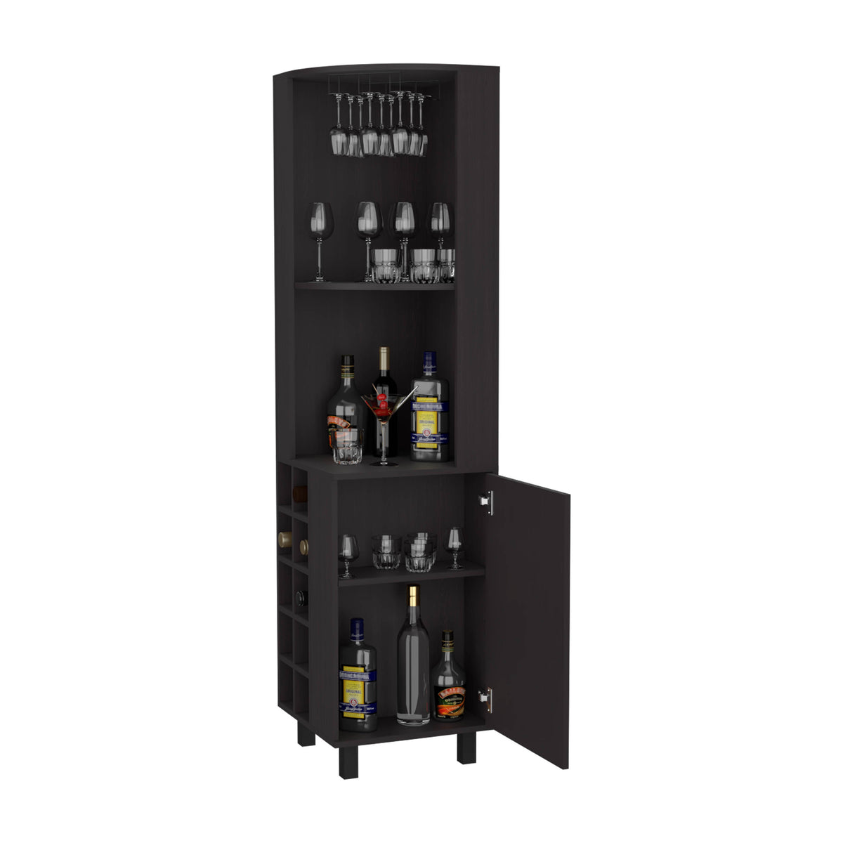 Elegant Corner Bar Cabinet with Wine Rack & Ample Storage, Wengue