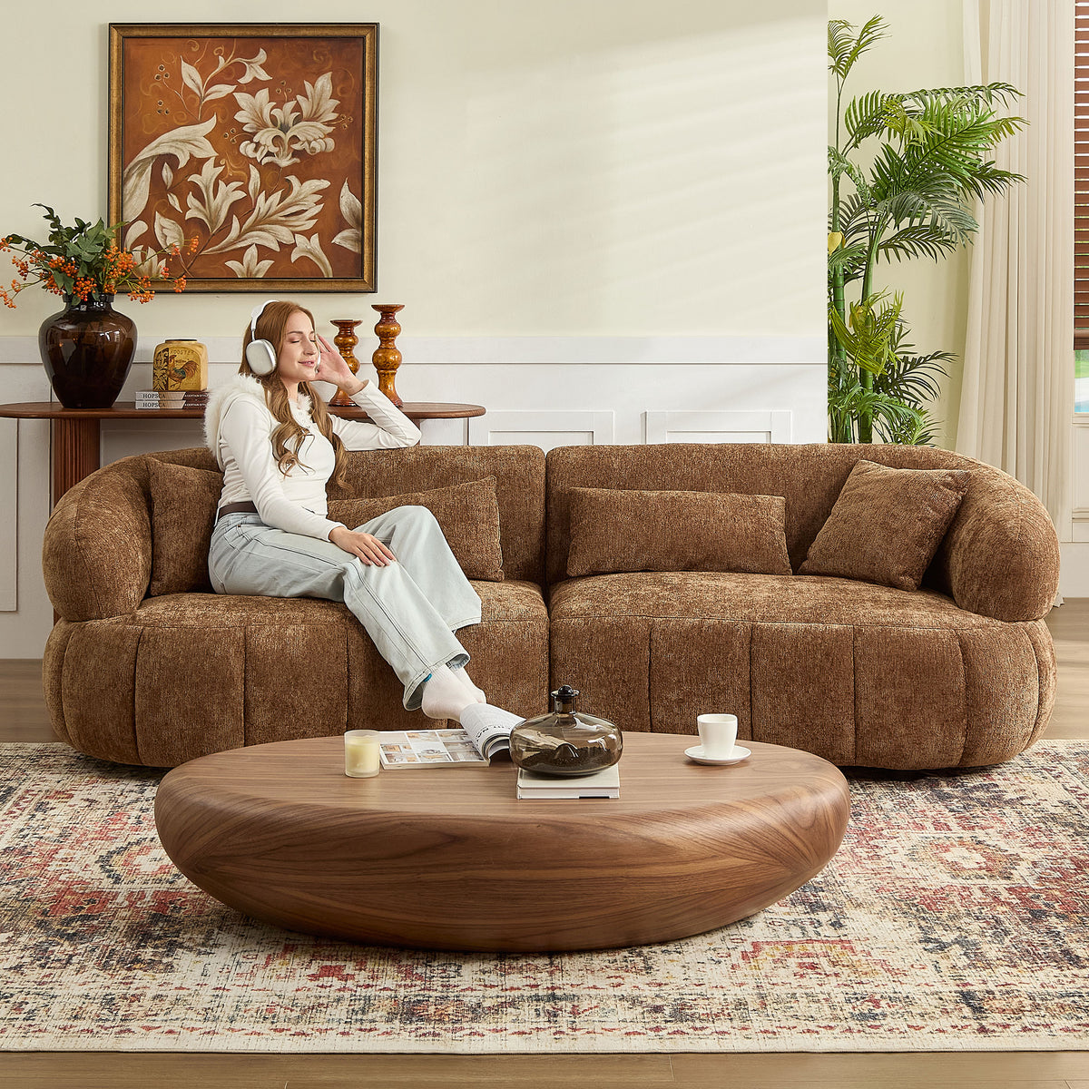 Sleek 102.36" Curved Cloud Sectional with Textured Fabric Comfort