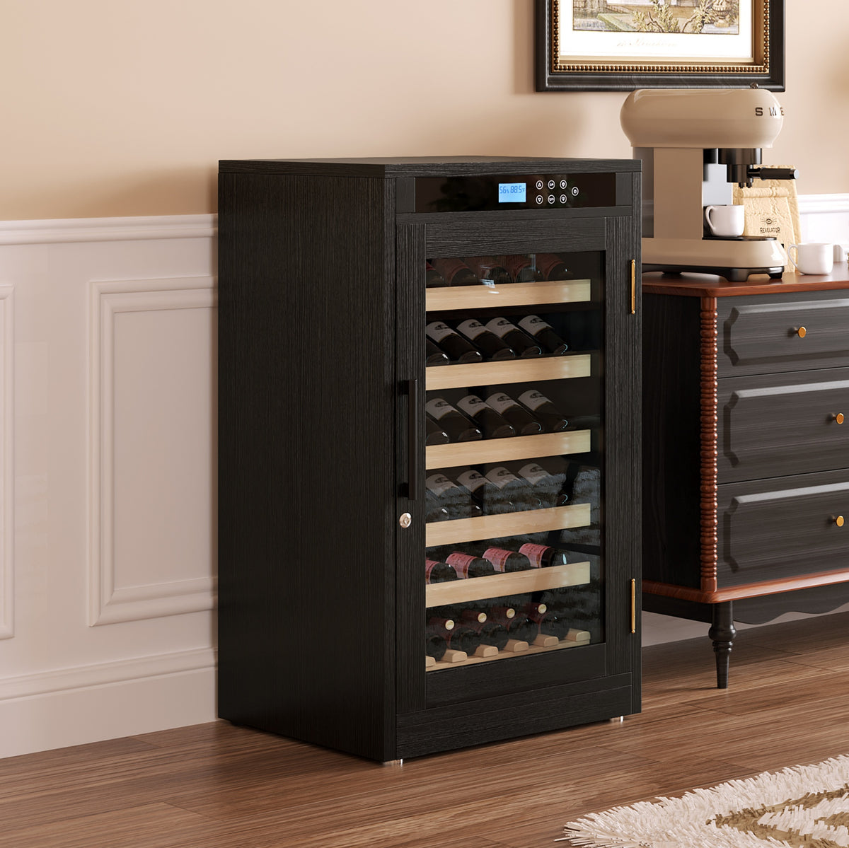 Smart Wine Cooler with LED Touchscreen & Constant Temperature Control, Black