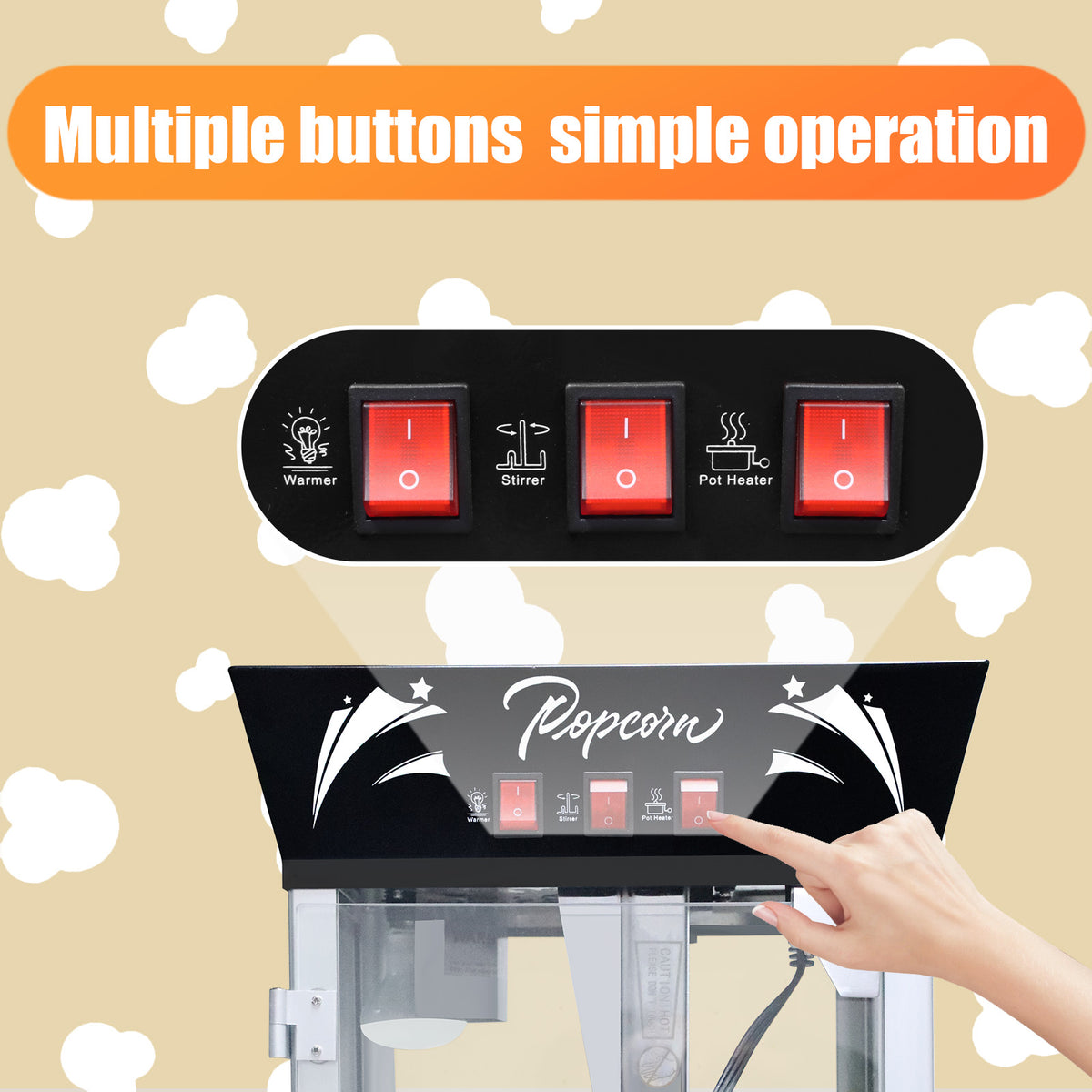 Commercial 12 Oz Countertop Popcorn Machine with Tempered Glass & Warming Deck, 850W