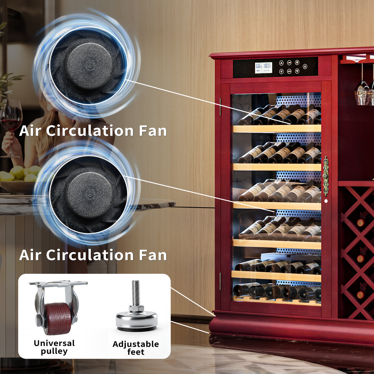 High-Capacity 69-Bottle Wine Refrigerator Cabinet for Kitchen Storage