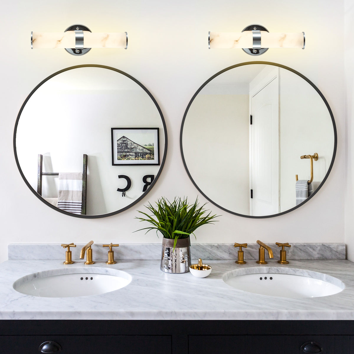 Elegant Faux Marble Chrome Wall Sconces, Set of 2