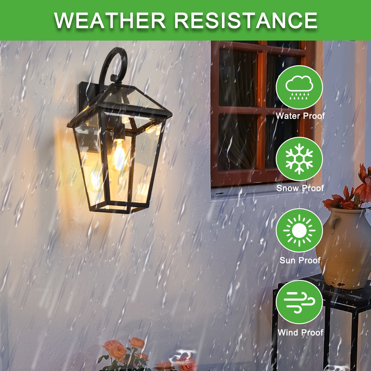 Modern 21" Outdoor Wall Lantern with Clear Glass, Black