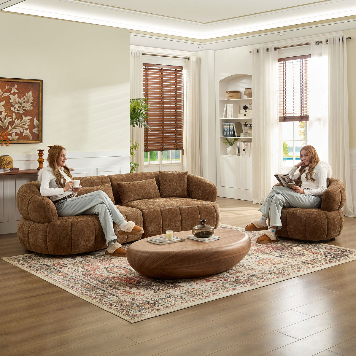 Sleek 102.36" Curved Cloud Sectional with Textured Fabric Comfort