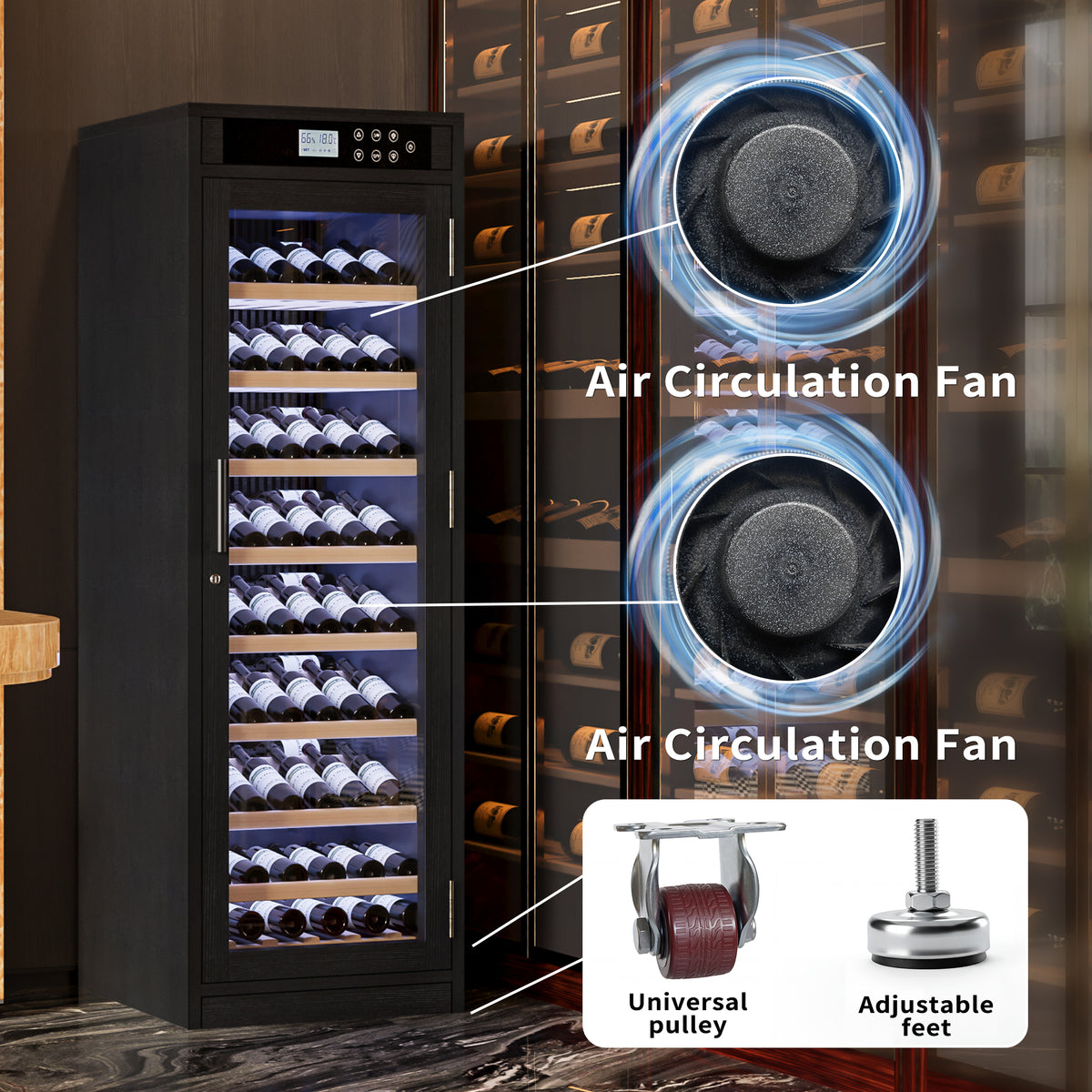 Smart Multi-Tier Wine Cooler Cabinet with Intelligent Temperature Control, Black