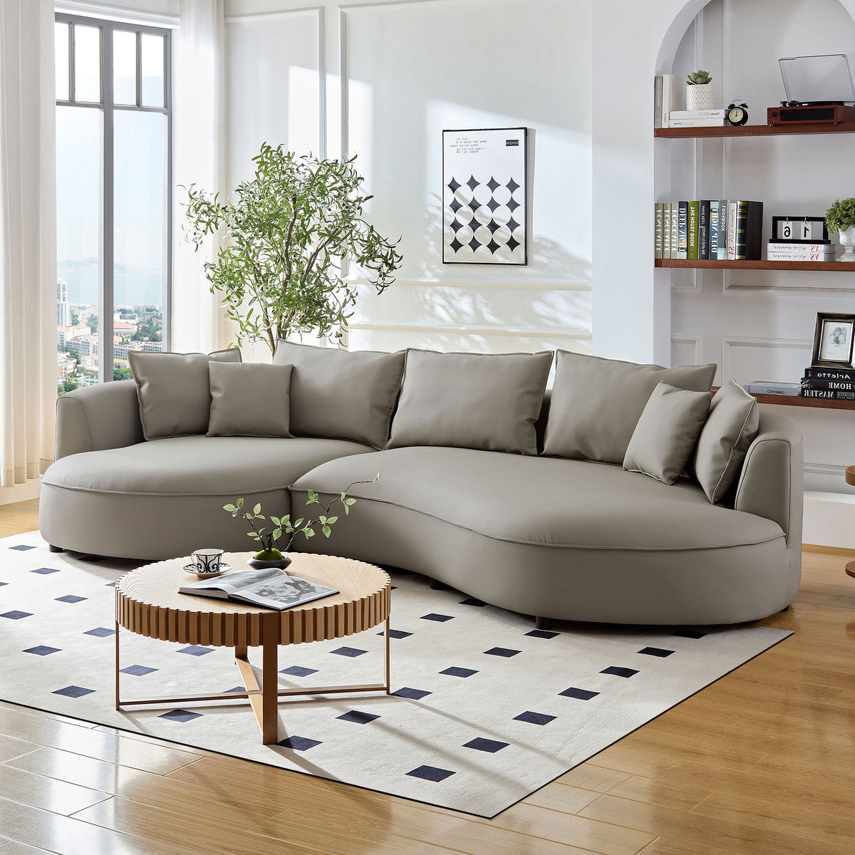 Sleek 5-Seat Curved Sectional Sofa with Luxe Eco-Leather