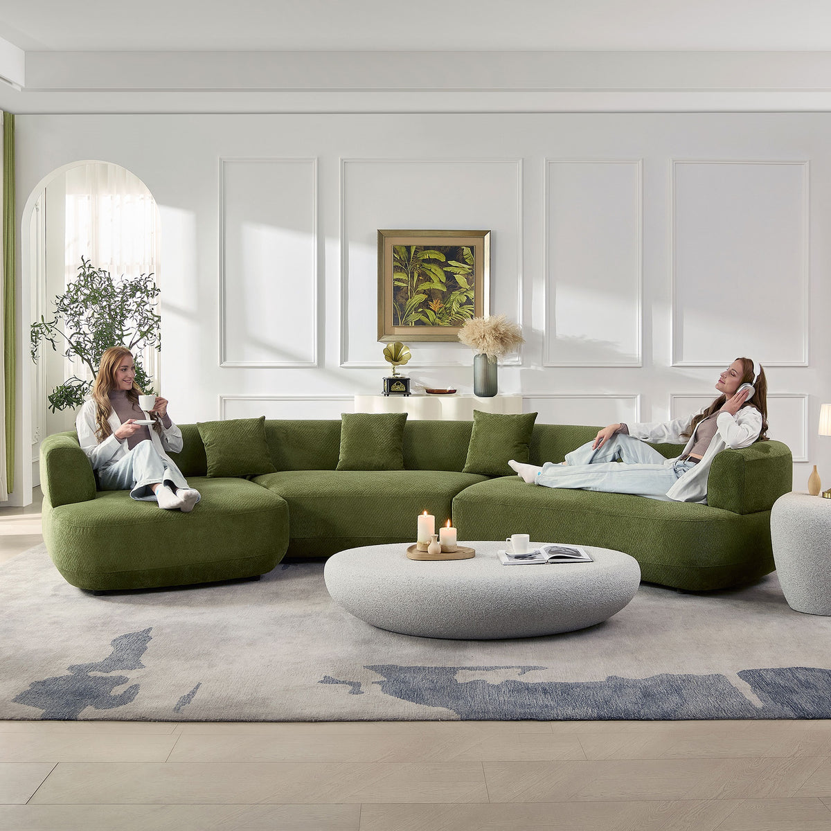 Luxurious 155.91" Curved 6-Seat Modular Sectional with 5 Plush Pillows