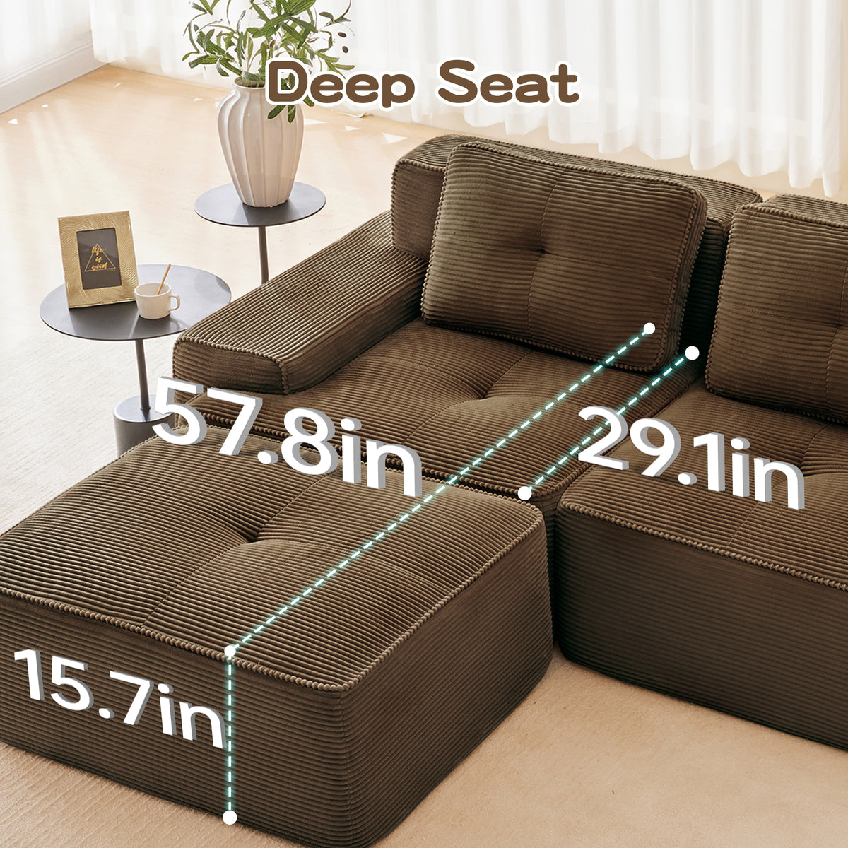 Oversized 6-Seater V-Shaped Corduroy Sectional with Dual Movable Ottomans