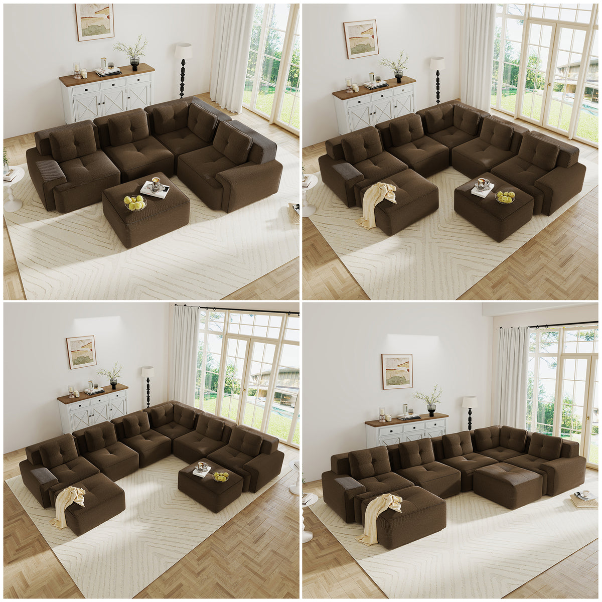 Oversized 6-Seater V-Shaped Corduroy Sectional with Dual Movable Ottomans