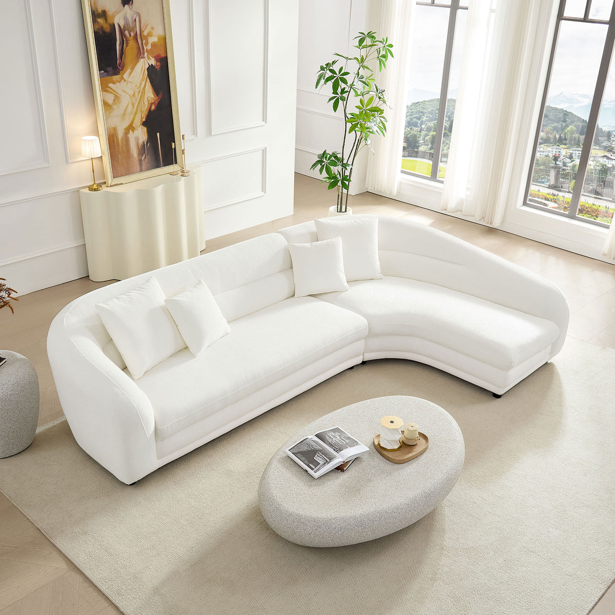 Elegant 125.2" Curved L-Shaped Modular Sectional with Plush Comfort Pillows