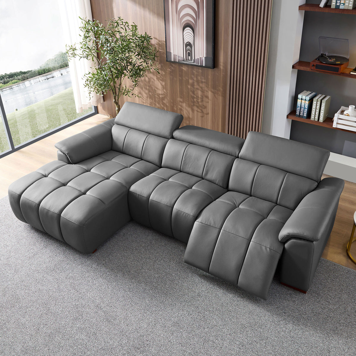 Premium L-Shaped Power Reclining Leather Sectional with USB, Headrests & Footrests
