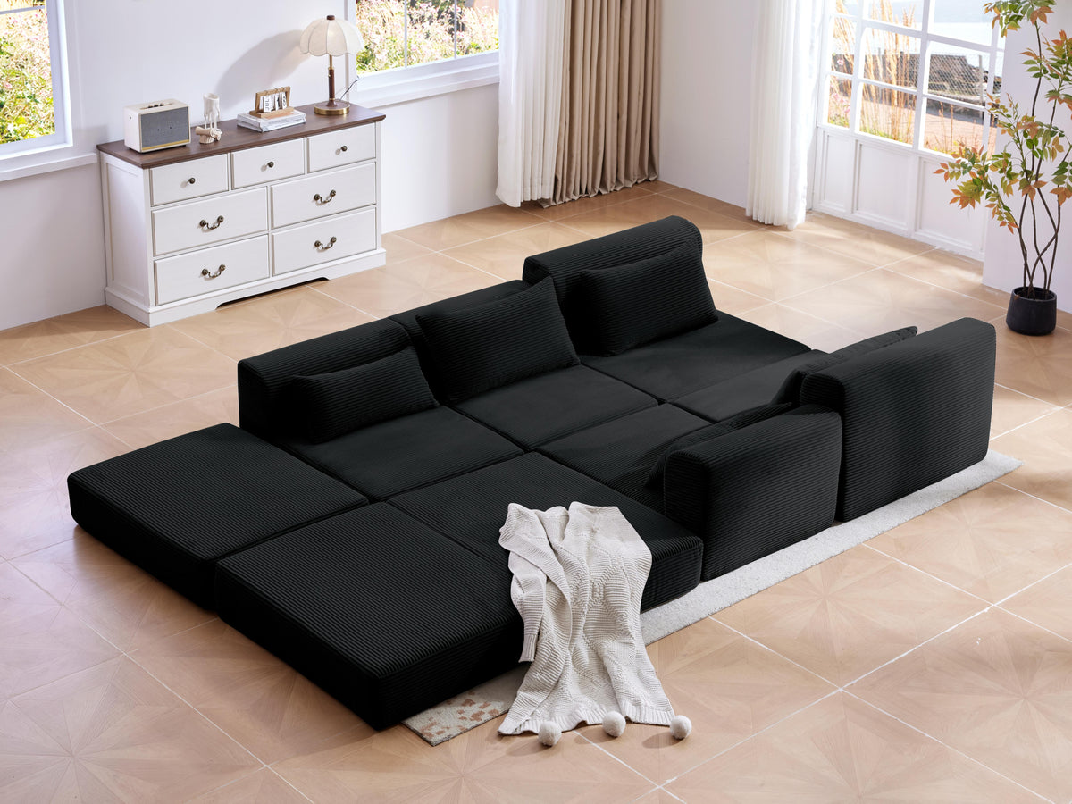 Cozy 100" L-Shaped Modular Floor Sectional with 5 Plush Pillows