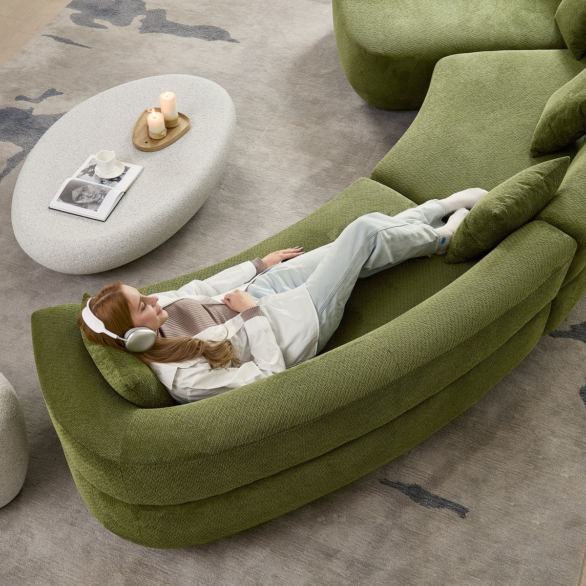 Luxurious 155.91" Curved 6-Seat Modular Sectional with 5 Plush Pillows
