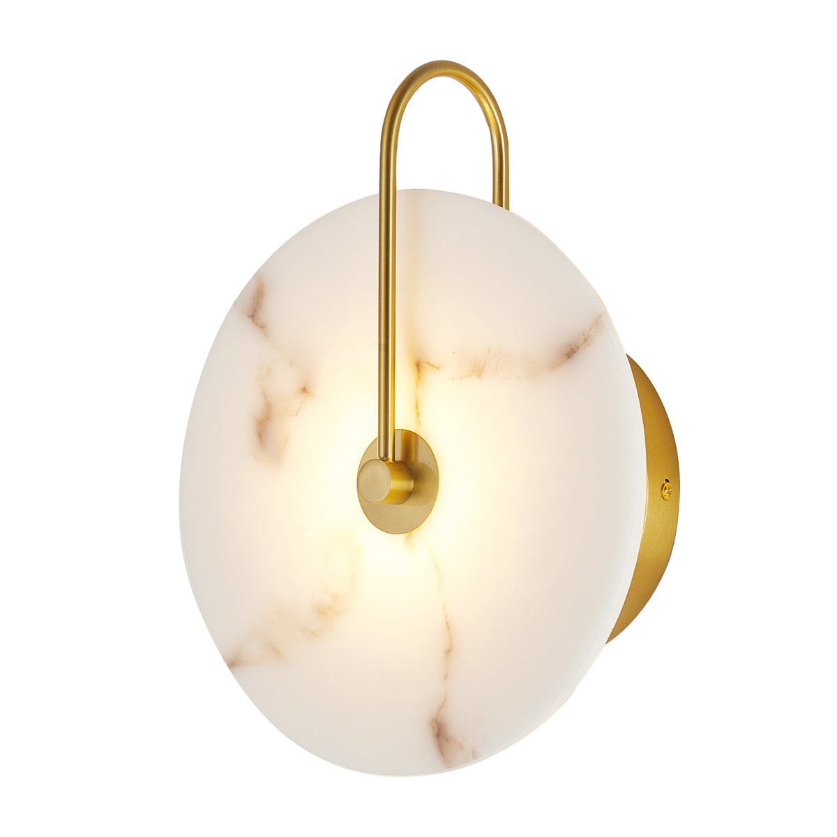 Elegant 9.8" Round Alabaster Wall Sconce with Natural Marble Shade, Gold