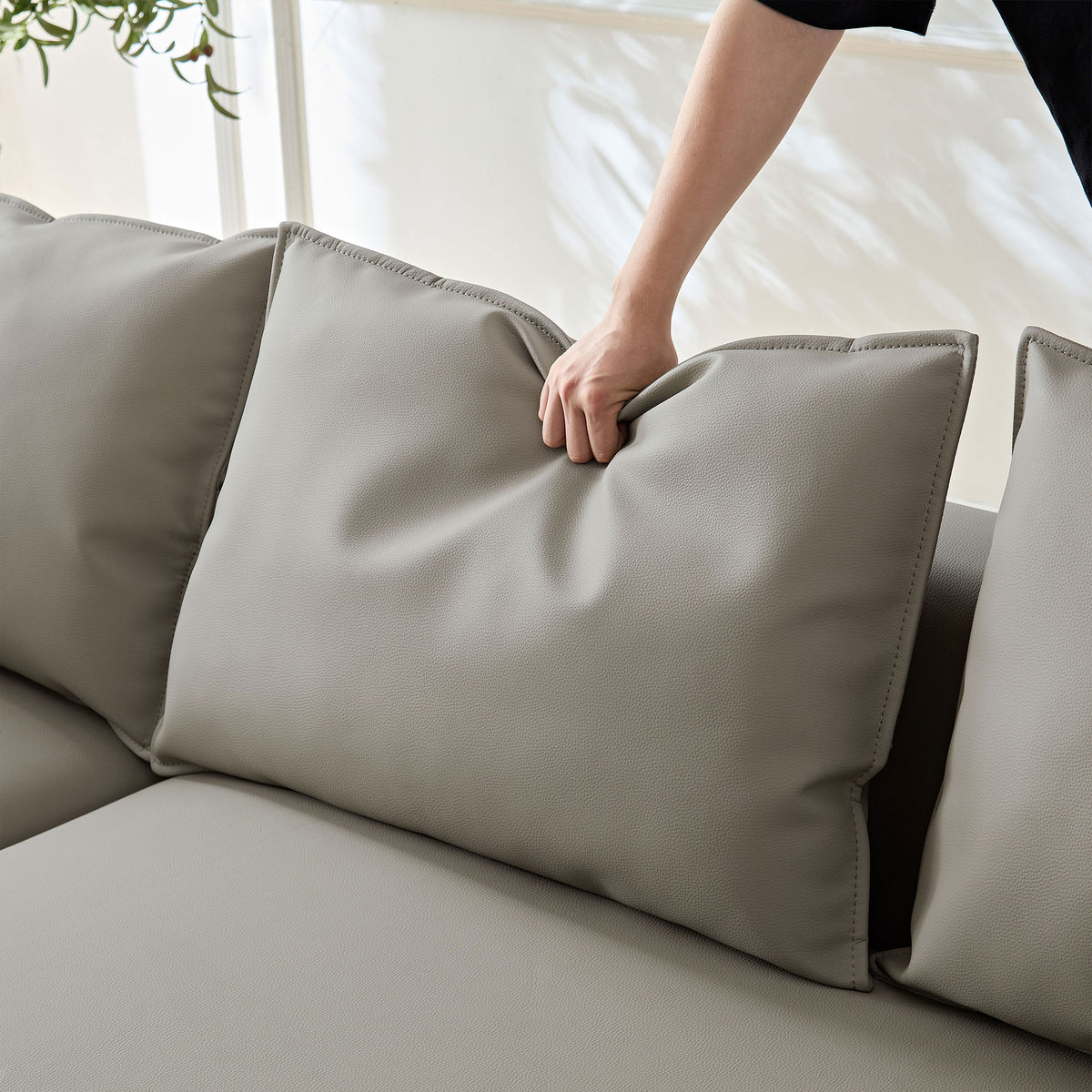 Sleek 5-Seat Curved Sectional Sofa with Luxe Eco-Leather
