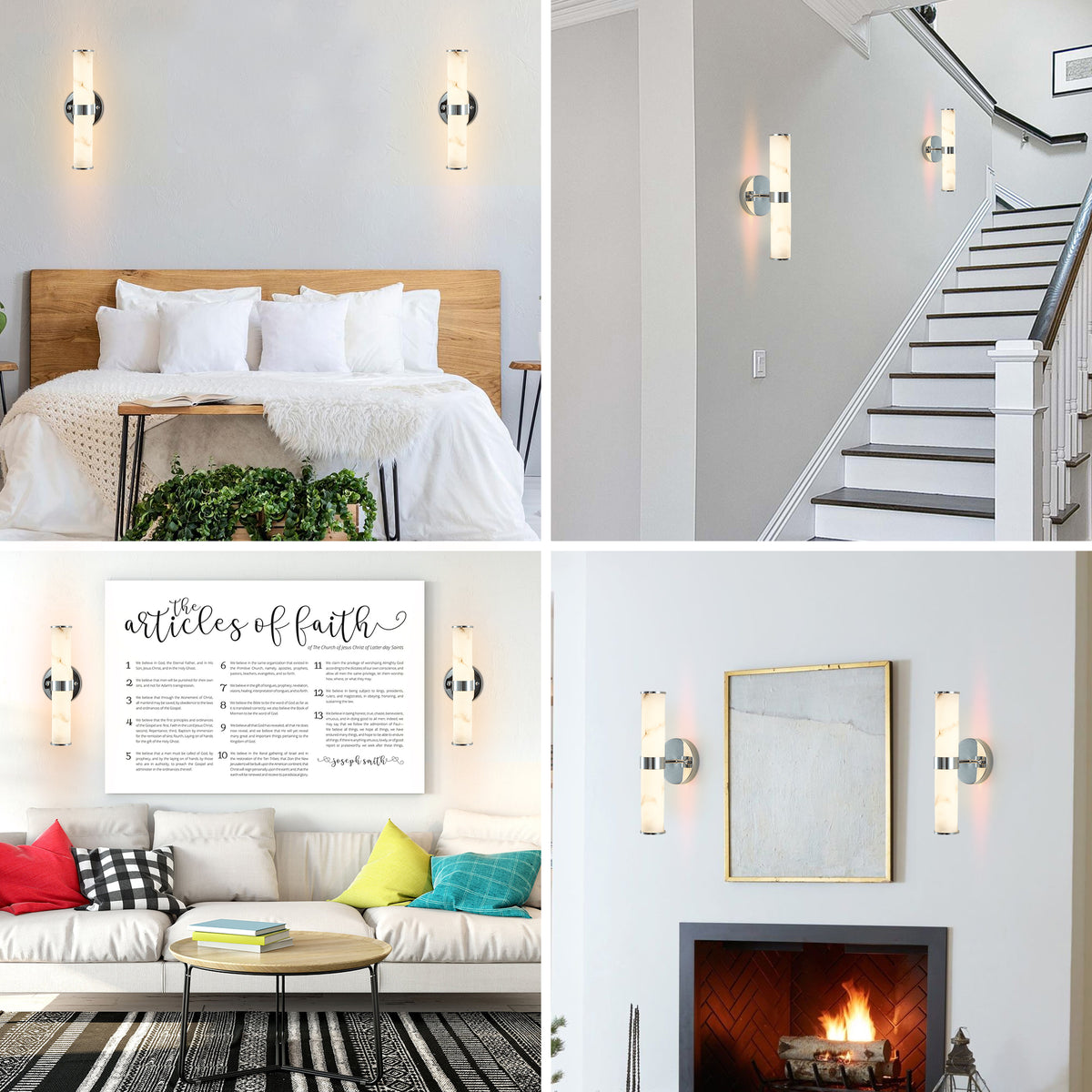 Elegant Faux Marble Chrome Wall Sconces, Set of 2