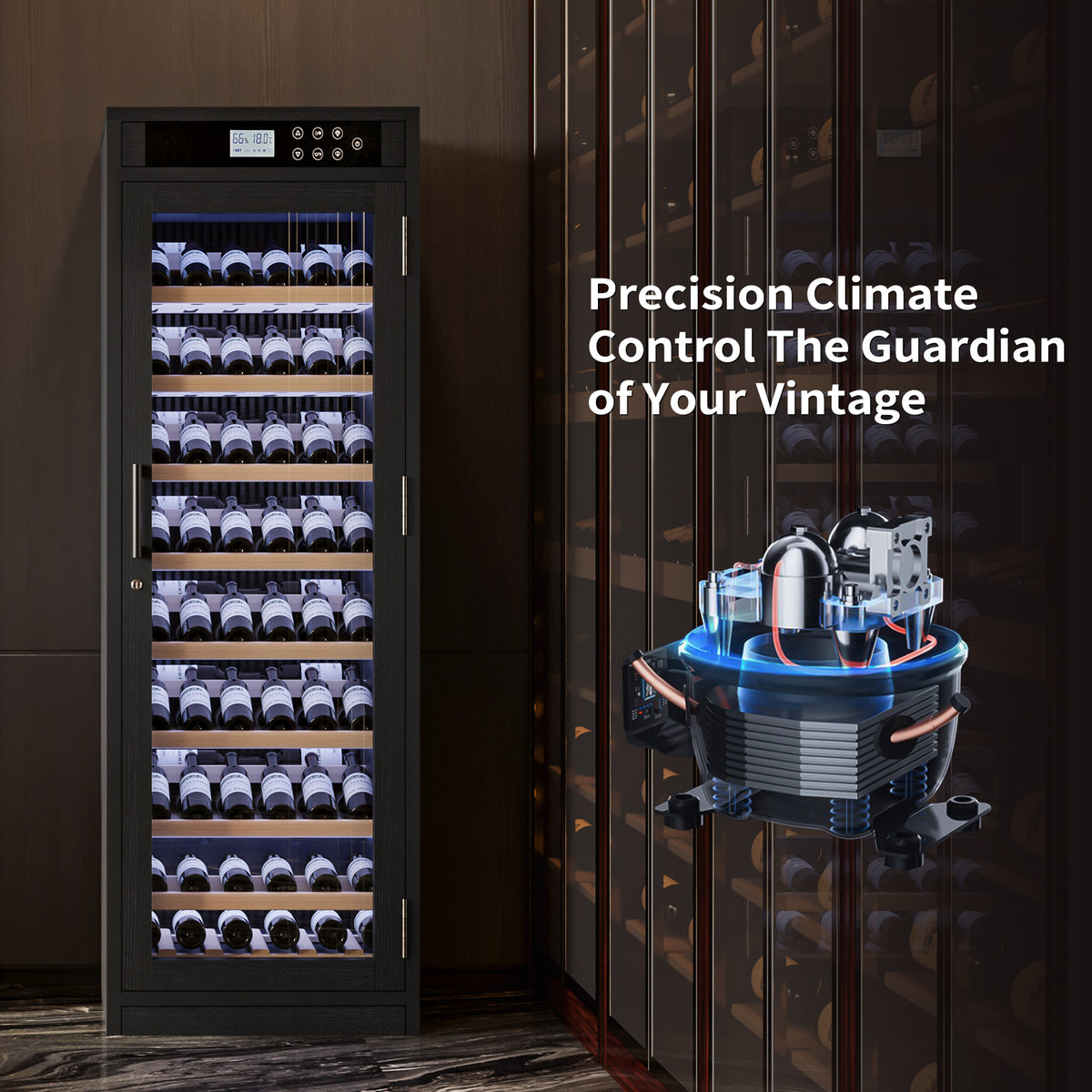 Smart Multi-Tier Wine Cooler Cabinet with Intelligent Temperature Control, Black
