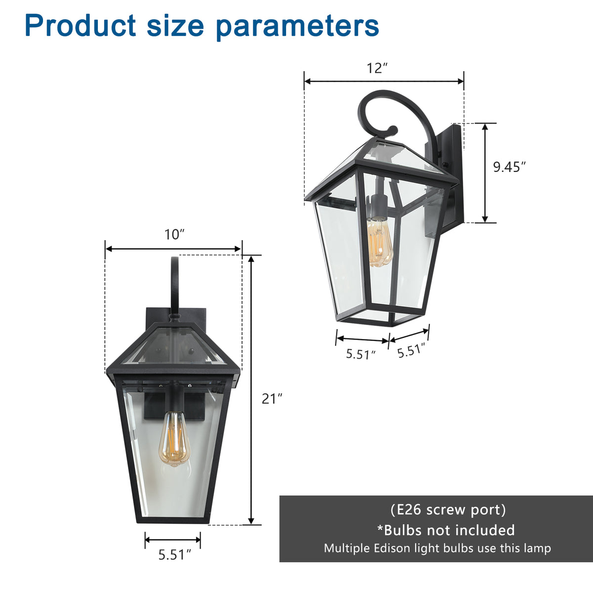 Modern 21" Outdoor Wall Lantern with Clear Glass, Black
