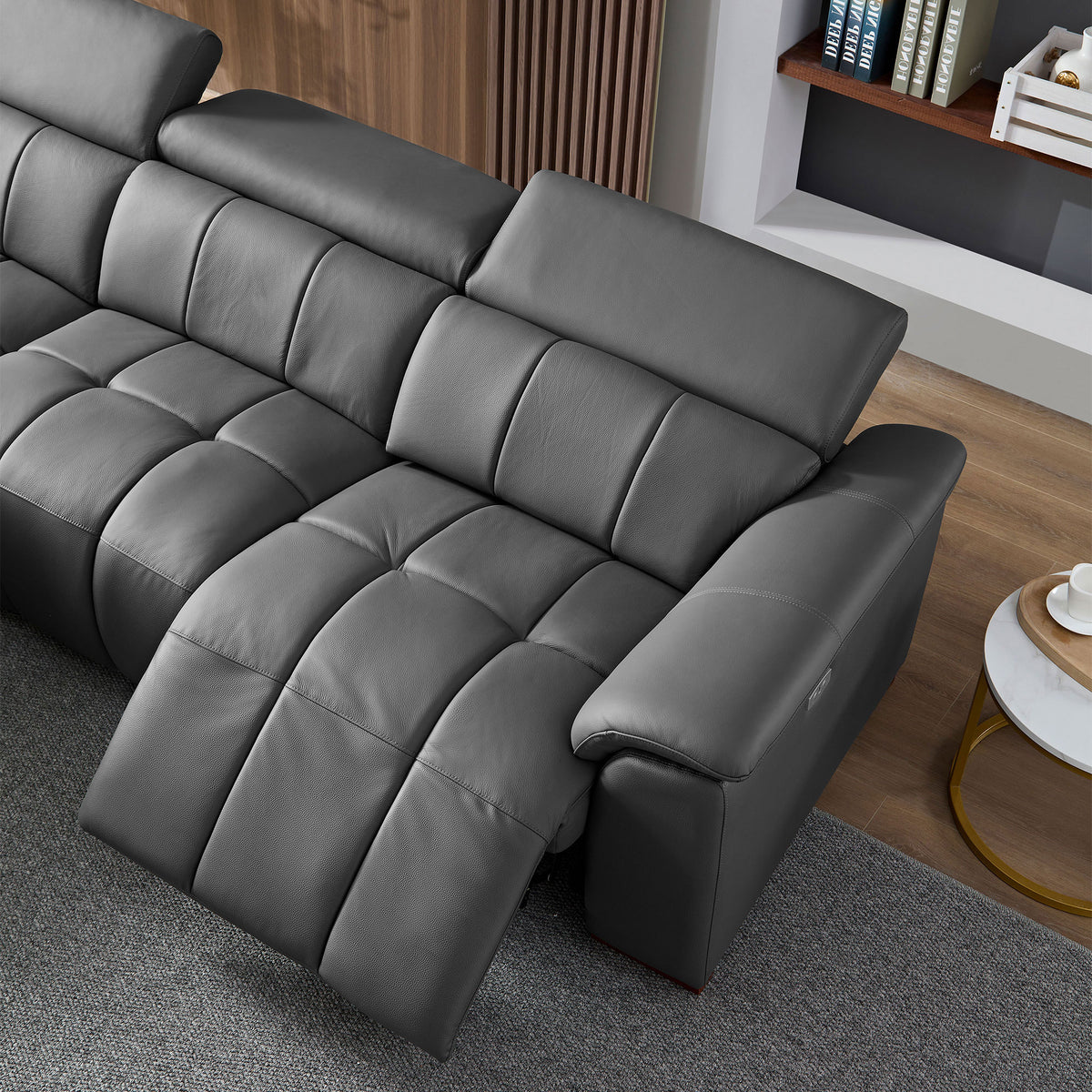 Premium L-Shaped Power Reclining Leather Sectional with USB, Headrests & Footrests