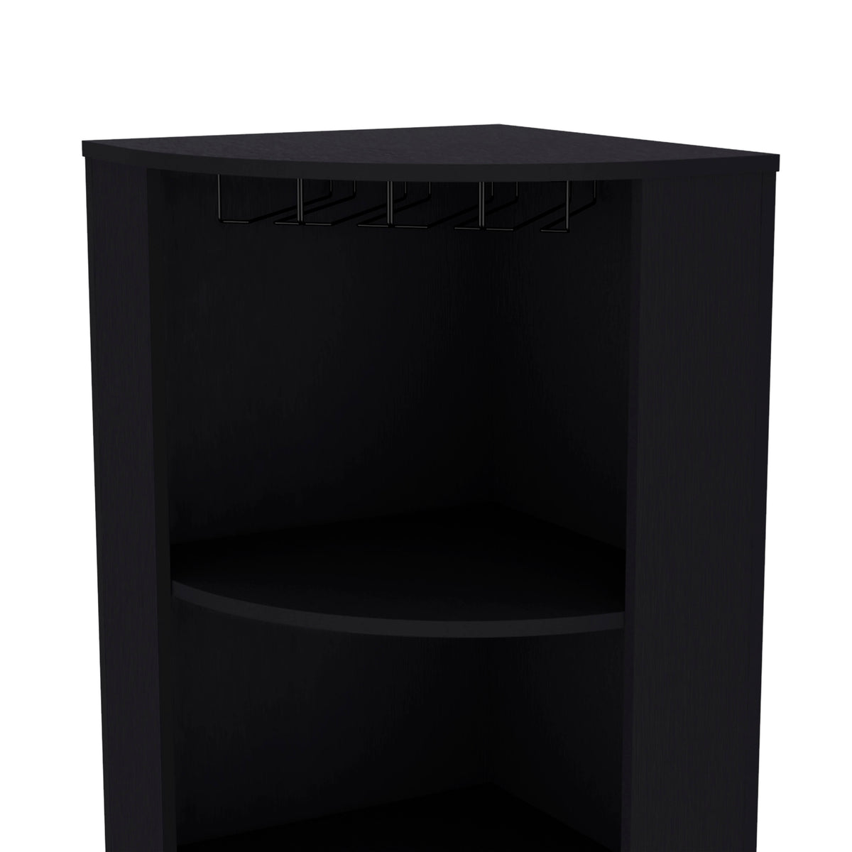 Space-Saving Corner Bar Cabinet with Wine Rack & Cup Hanger, Black