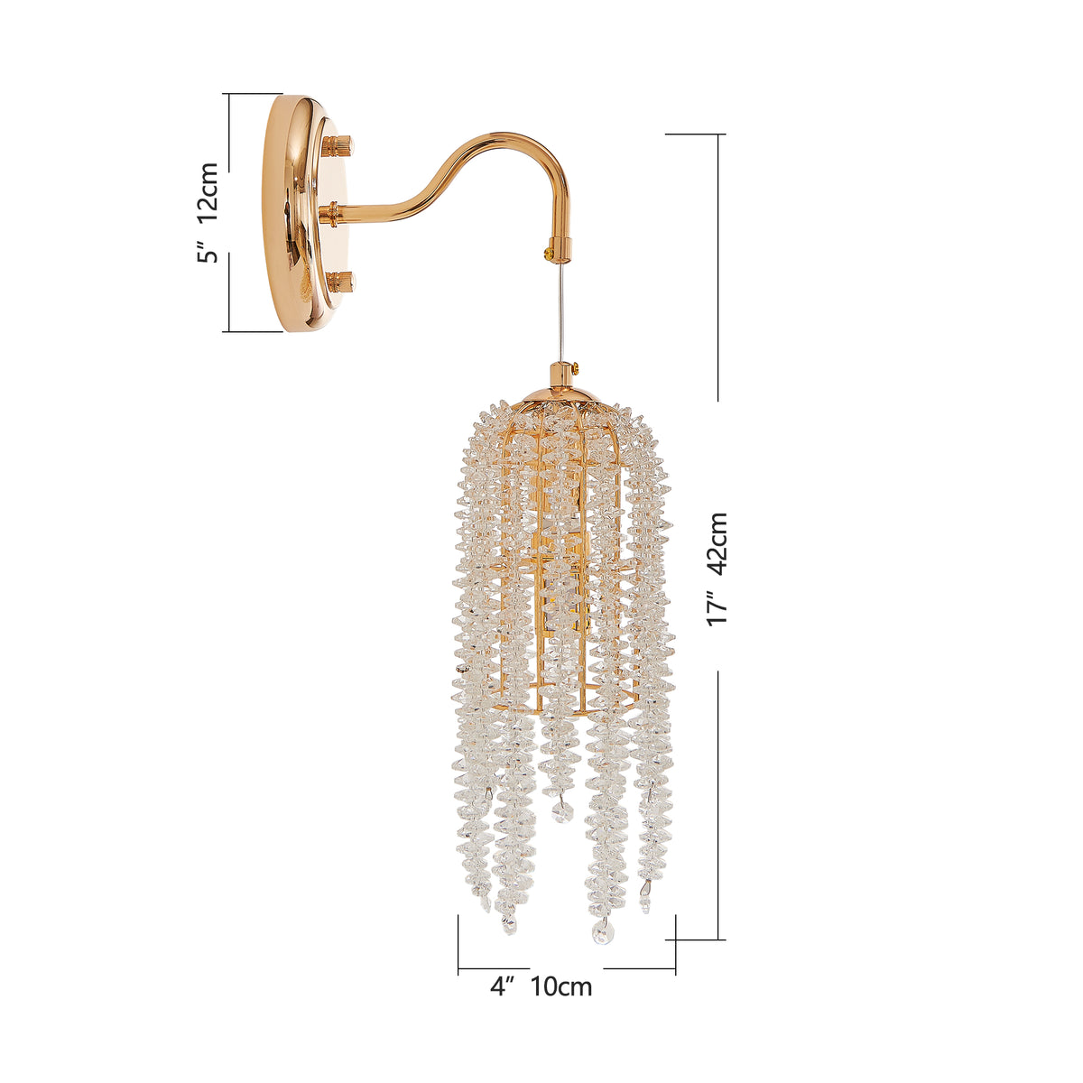 Glamorous Cascading Crystal Bead Wall Sconces, Set of 2, Gold