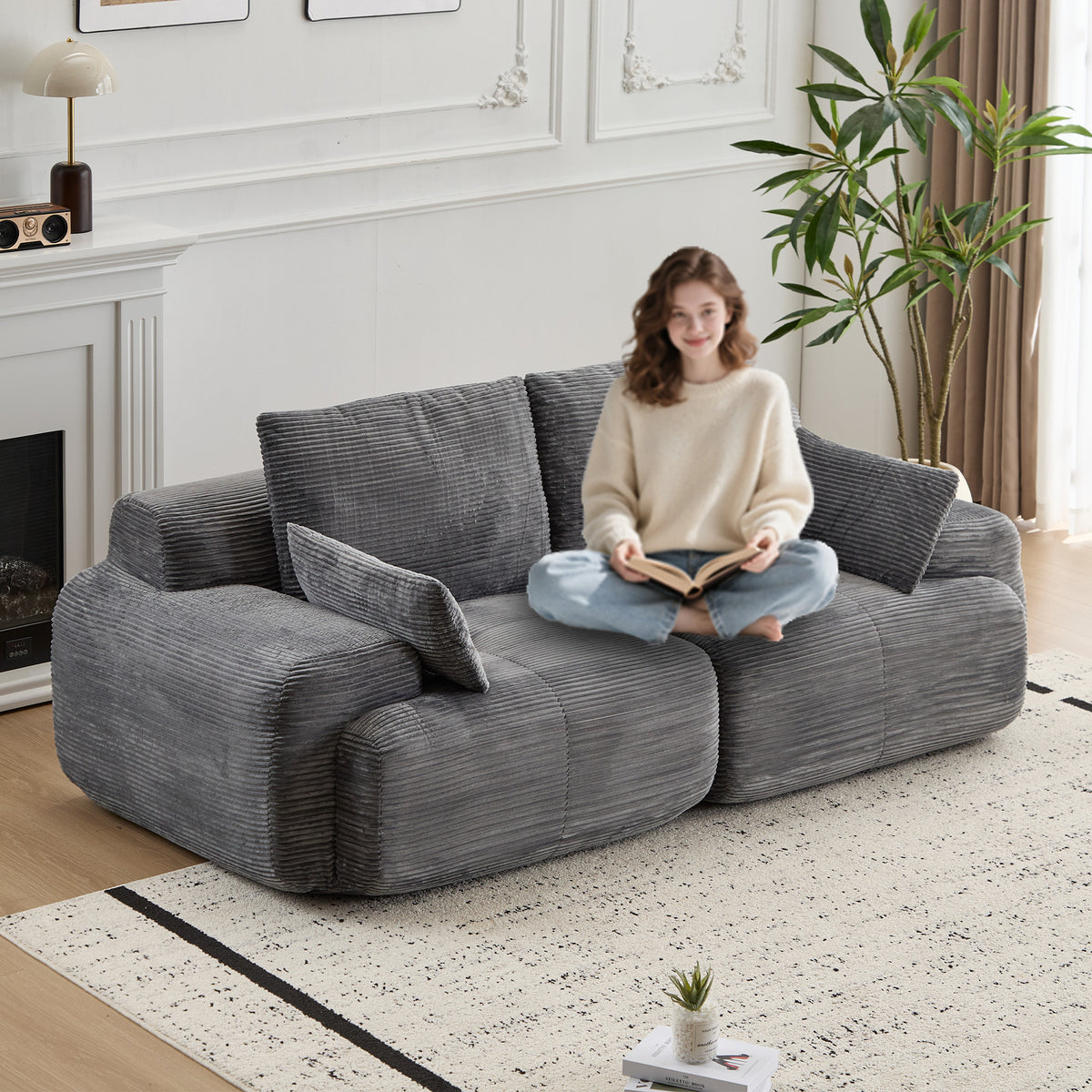 Plush 2-Seater Cloud Sofa in Soft Corduroy with Deep Memory Foam Comfort