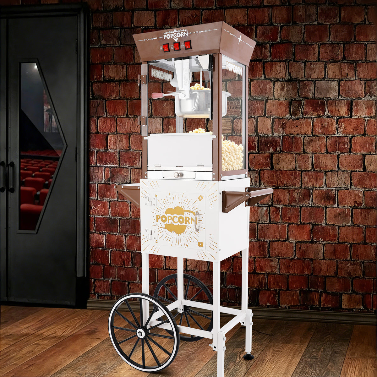Classic 12 Oz Retro Popcorn Machine Cart with 3-Switch Control & 3 Candy Boxes, White