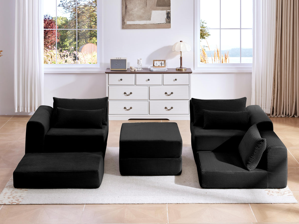Cozy 100" L-Shaped Modular Floor Sectional with 5 Plush Pillows