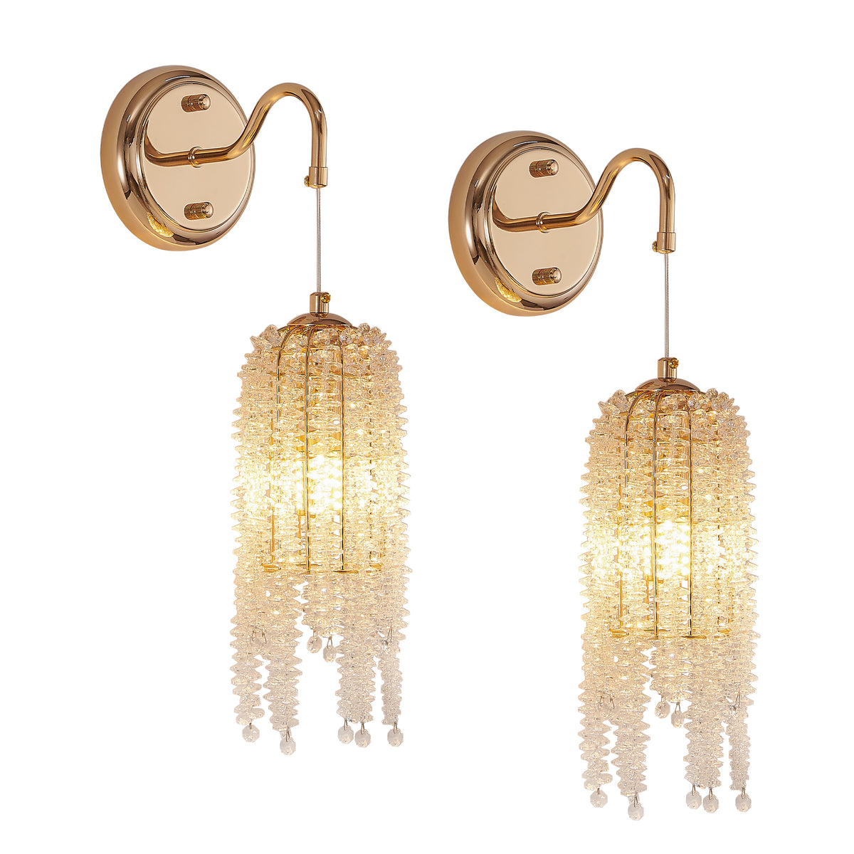 Glamorous Cascading Crystal Bead Wall Sconces, Set of 2, Gold