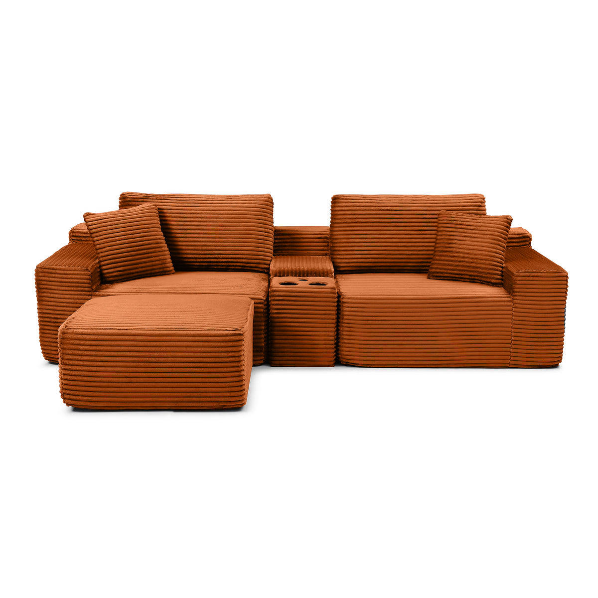 Plush Deep-Seat Corduroy Cloud Sectional with Storage, Charging & Movable Ottoman