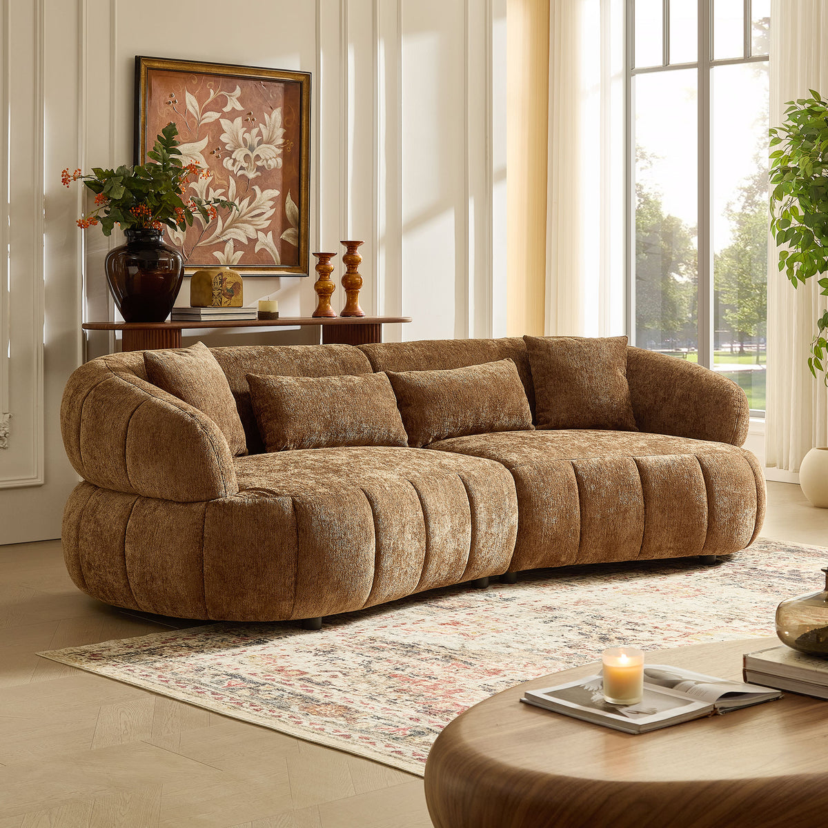 Sleek 102.36" Curved Cloud Sectional with Textured Fabric Comfort