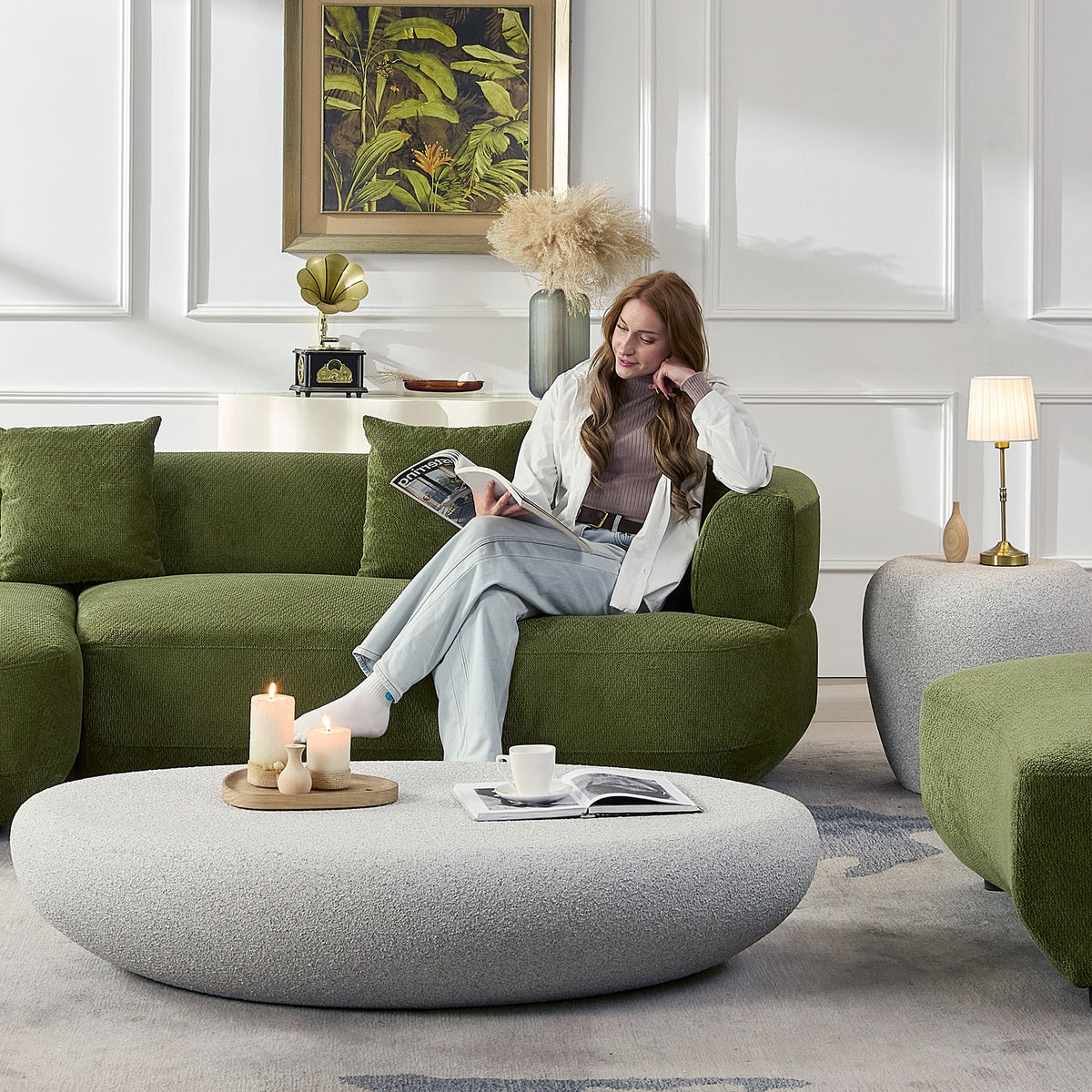 Luxurious 155.91" Curved 6-Seat Modular Sectional with 5 Plush Pillows