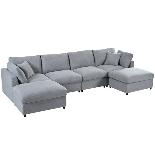 Spacious 128" U-Shaped Modular Sectional with Dual Movable Ottomans