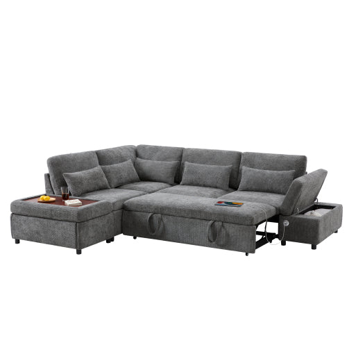 Versatile 107" L-Shaped Sleeper Sectional with Storage Ottoman & Fast Charging
