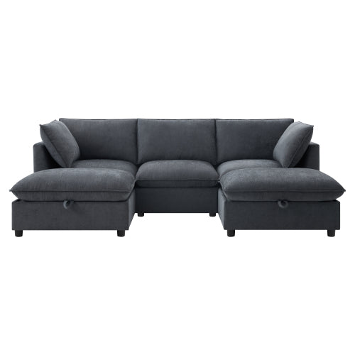 Versatile 98" U-Shaped Cloud Sectional with Storage Ottoman, Charging & Cup Holders