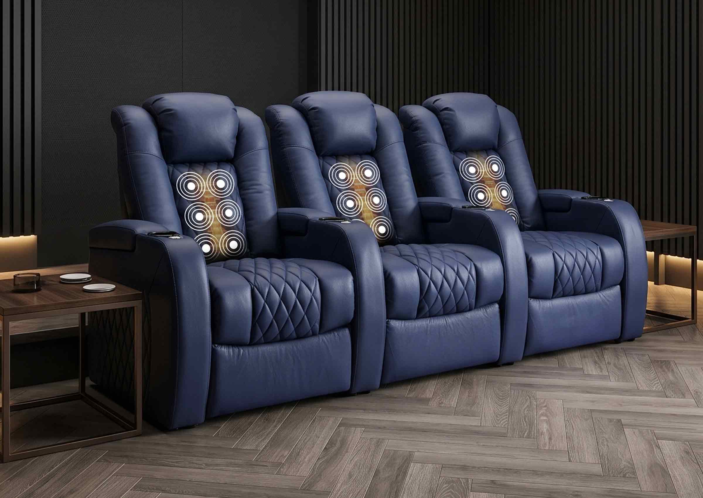 Weilianda FortLux Massage Series Custom 3-Seater Home Theater Recliners | 3-Level Massage, Top-Grain Leather, Zero Gravity