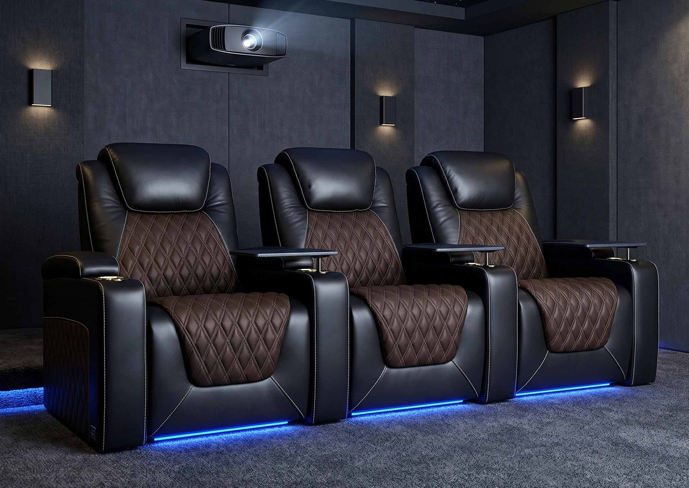 Weilianda Chic Series Black Custom 3-Seat Two-Tone Movie Sofa | Power Reclining Chair