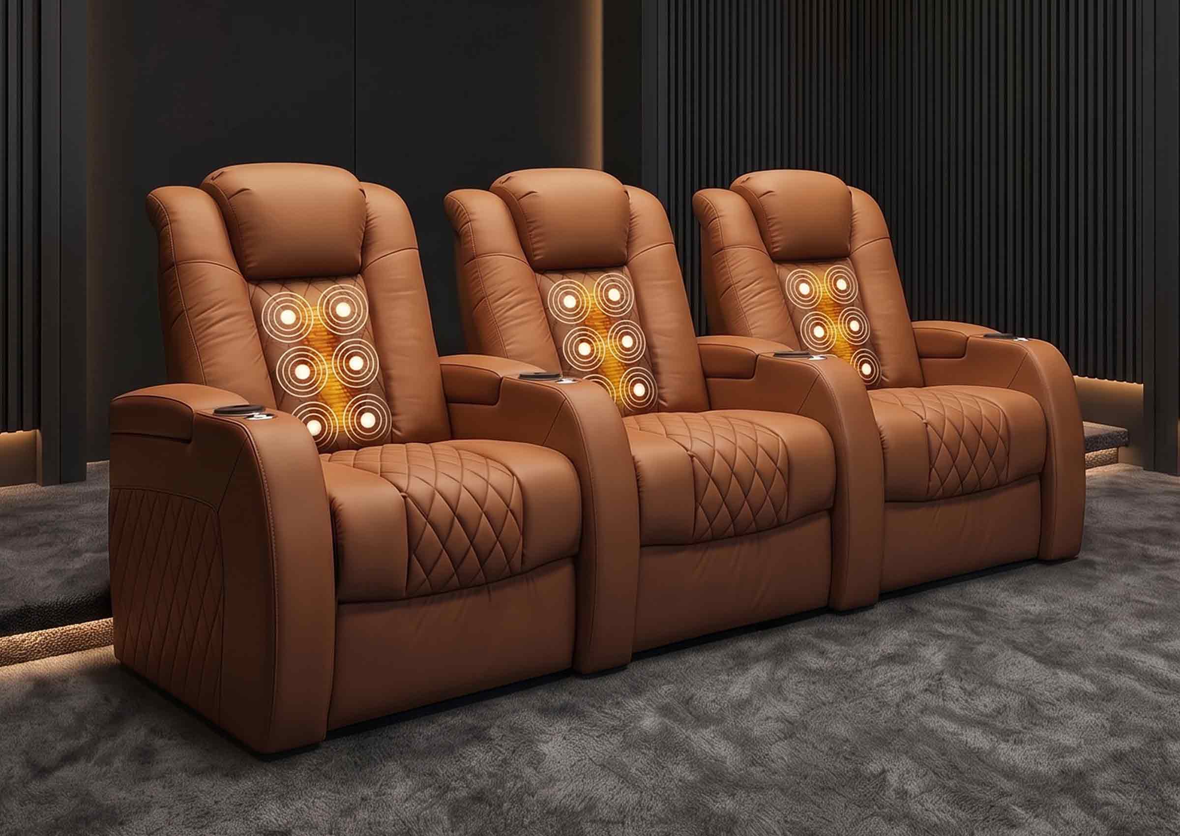 Weilianda FortLux Massage Series Custom 3-Seater Home Theater Recliners | 3-Level Massage, Top-Grain Leather, Zero Gravity