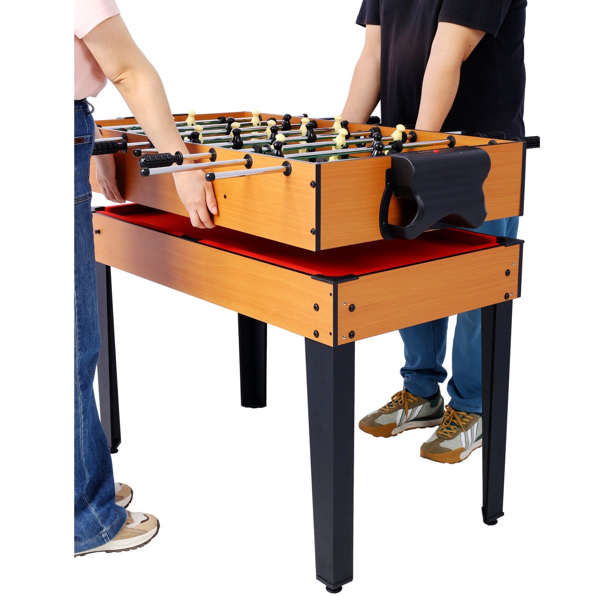 Versatile 5-in-1 Multi-Game Table with Billiards, Foosball & More, Brown/Red