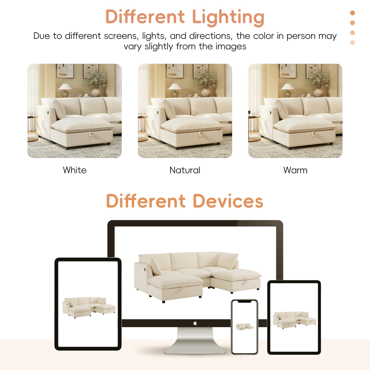 Versatile 98" U-Shaped Cloud Sectional with Storage Ottoman, Charging & Cup Holders