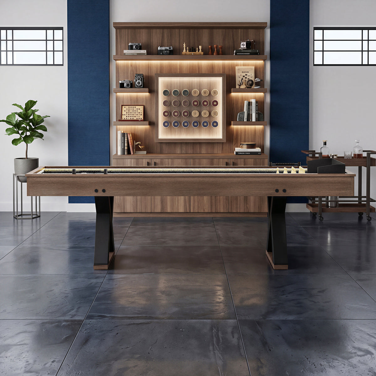 Versatile 9FT 2-in-1 Shuffleboard & Bowling Table with LED Light Rail
