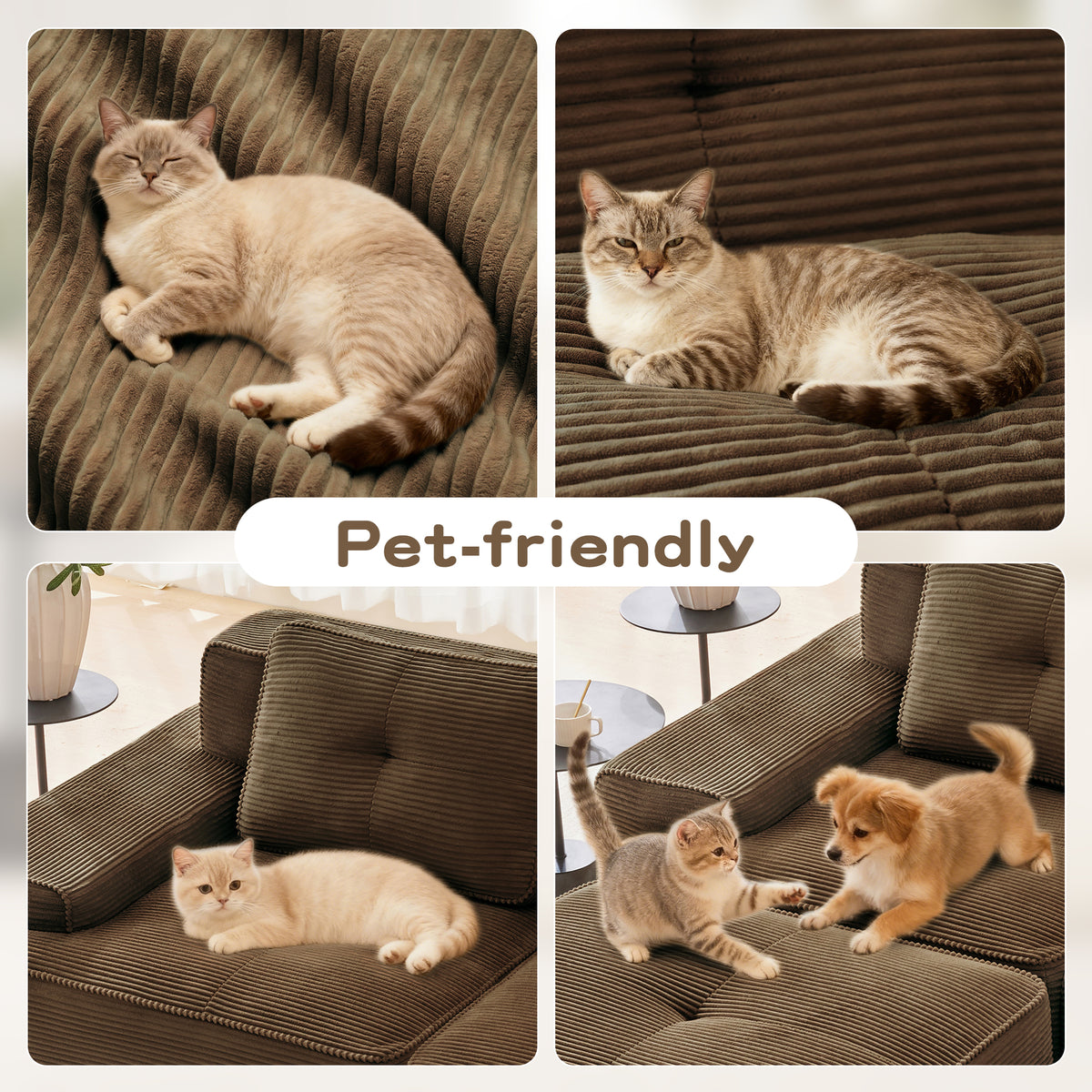 Oversized 6-Seater V-Shaped Corduroy Sectional with Dual Movable Ottomans