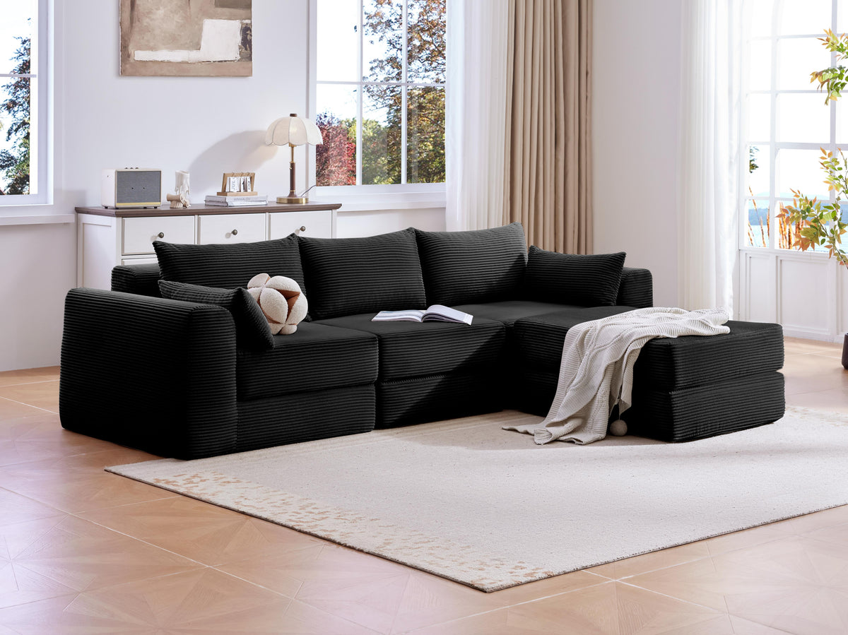 Cozy 100" L-Shaped Modular Floor Sectional with 5 Plush Pillows