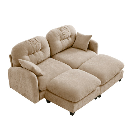 Plush L-Shaped Modular Sectional Sofa with Ottoman & Tufted Backrest, Beige