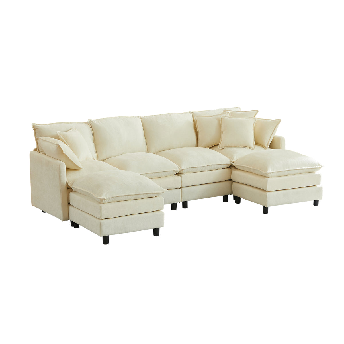 Spacious 106" U-Shaped Cloud Modular Sectional with Movable Ottoman