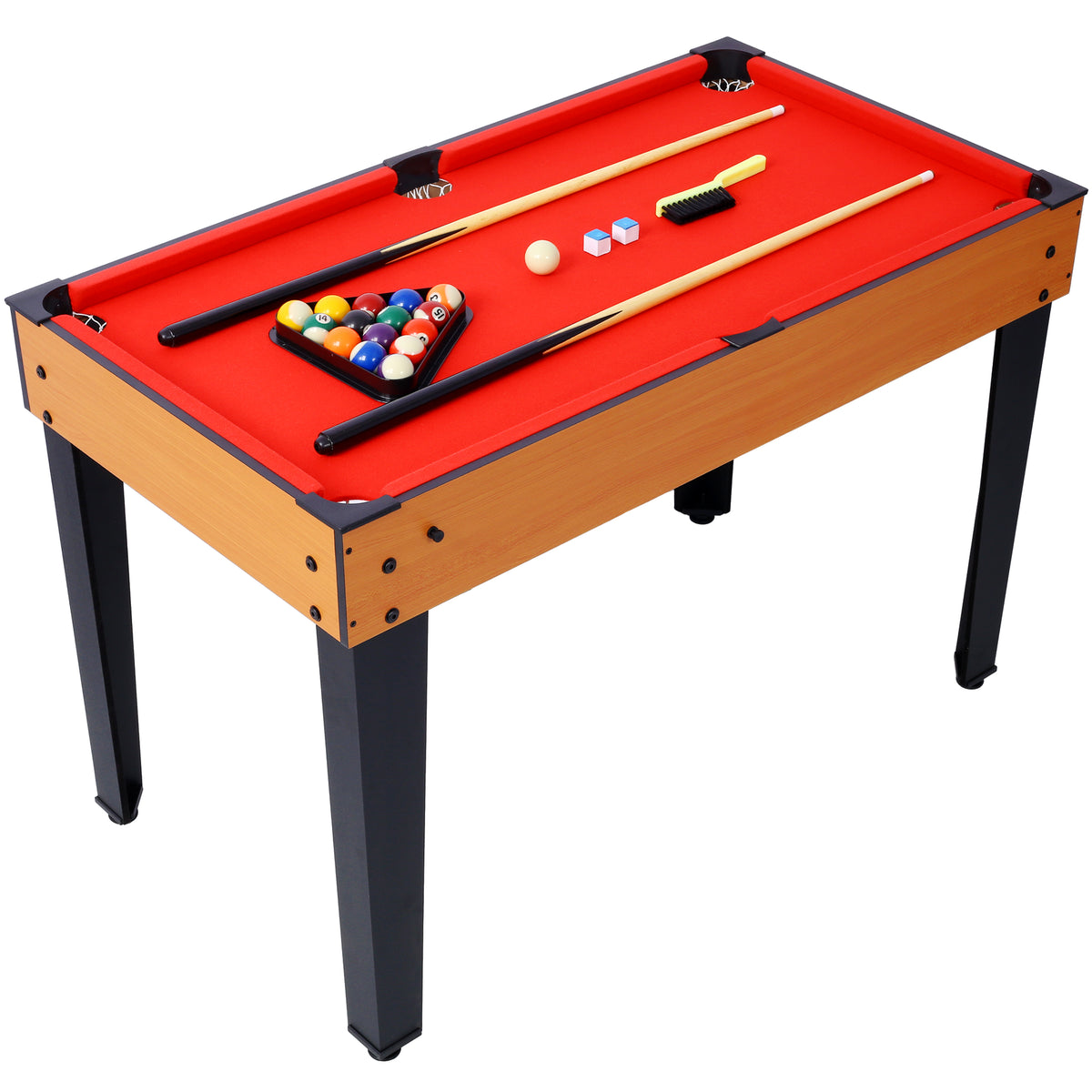 Versatile 5-in-1 Multi-Game Table with Billiards, Foosball & More, Brown/Red
