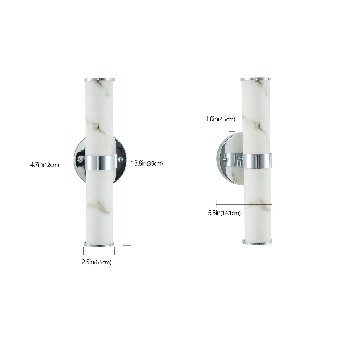 Elegant Faux Marble Chrome Wall Sconces, Set of 2