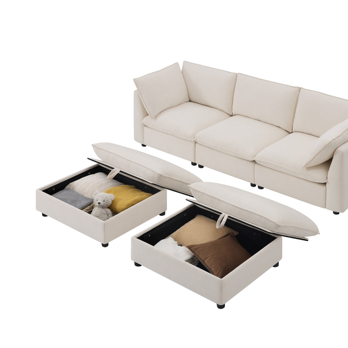 Versatile 98" U-Shaped Cloud Sectional with Storage Ottoman, Charging & Cup Holders